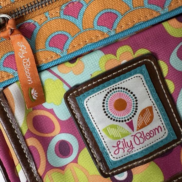 Lily Bloom Crossbody Purse Shoulder Bag 2 Tone Floral Leather Accent Flap Pocket - Picture 5 of 16